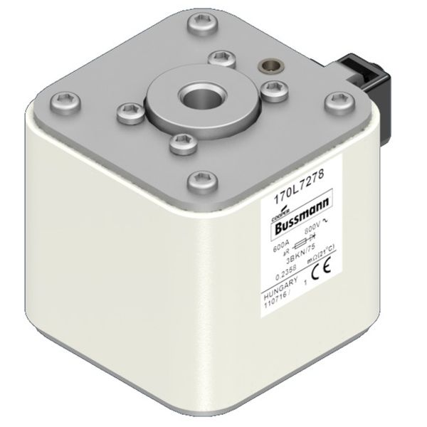 Fuse-link, high speed, 600 A, AC 800 V, Size 3, 76 x 92 x 75 mm, aR, IEC, single indicator image 2