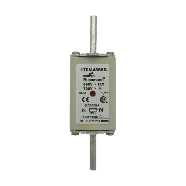 Fuse-link, high speed, 550 A, AC 690 V, DIN 1, aR, DIN, IEC, dual indicator, live gripping lugs image 7