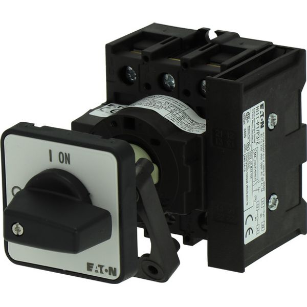 On-Off switch, P1, 40 A, rear mounting, 3 pole, 1 N/O, 1 N/C, with black thumb grip and front plate image 3