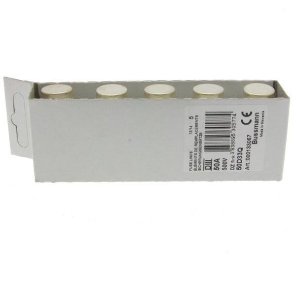 Fuse-link, low voltage, 50 A, AC 500 V, D3, 27 x 18 mm, gR, IEC, fast-acting image 1