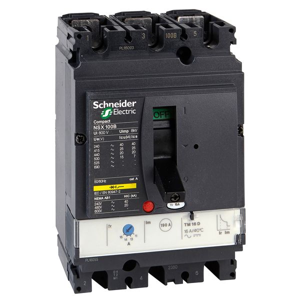 circuit breaker ComPact NSX100N, 50 kA at 415 VAC, TMD trip unit 32 A, 3 poles 3d image 1