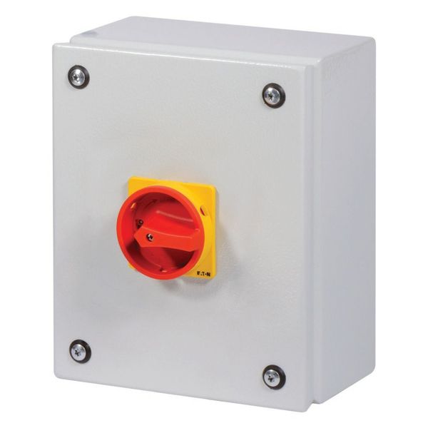 Main switch, T3, 32 A, surface mounting, 4 contact unit(s), 8-pole, Emergency switching off function, With red rotary handle and yellow locking ring, image 12