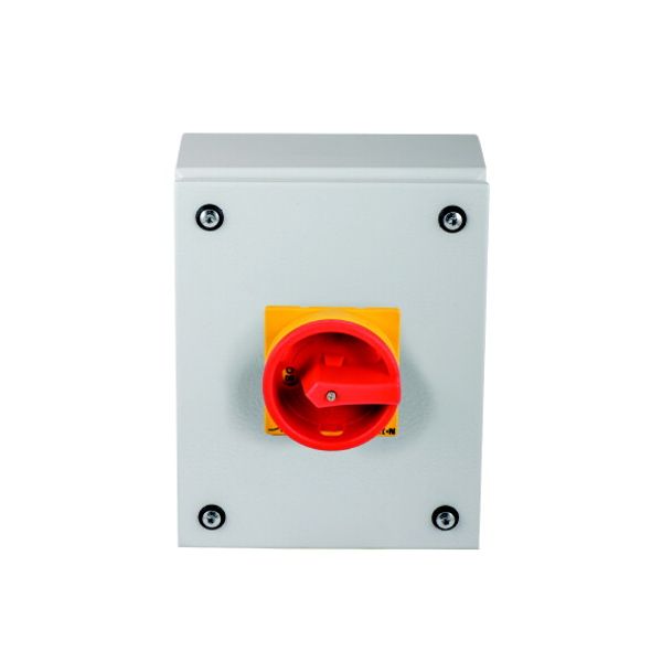 Main switch, P3, 63 A, surface mounting, 3 pole, Emergency switching off function, With red rotary handle and yellow locking ring, Lockable in the 0 ( image 2