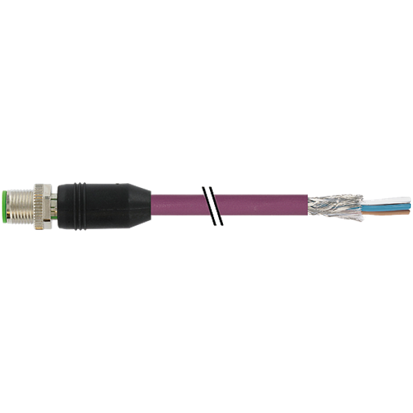 M12 male 0° B-cod. with cable PUR AWG24+22 shielded vt+drag-ch 6m image 1