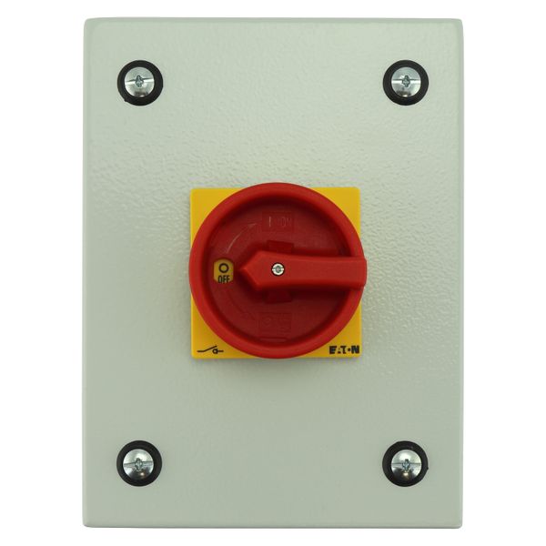 Main switch, P1, 40 A, surface mounting, 3 pole, 1 N/O, 1 N/C, Emergency switching off function, With red rotary handle and yellow locking ring, Locka image 12