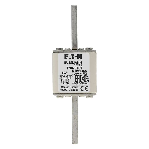 Fuse-link, high speed, 80 A, AC 690 V, compact size 1, 45 x 45 x 134 mm, aR, DIN, IEC, single indicator image 4