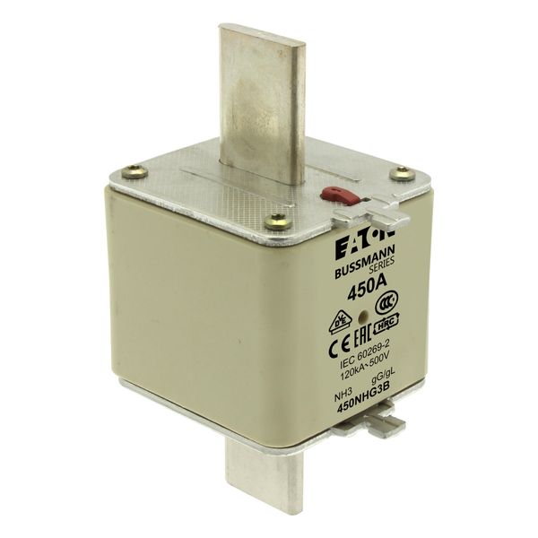 Fuse-link, LV, 450 A, AC 500 V, NH3, gL/gG, IEC, dual indicator, live gripping lugs image 9