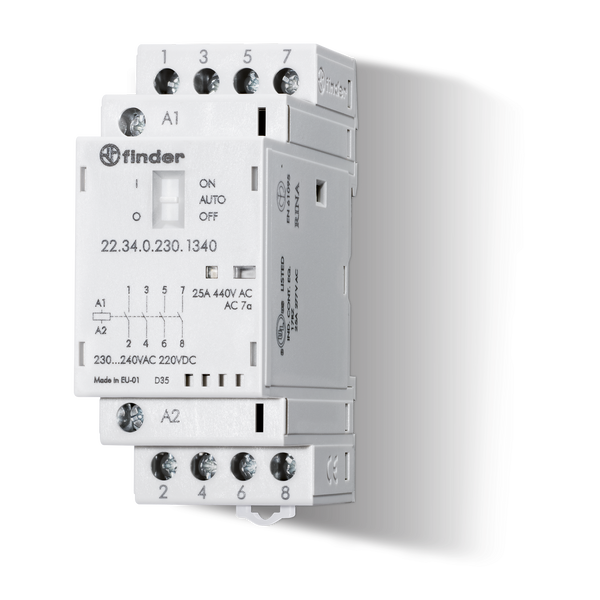 Mod.contactor 35mm.3NO+1NC 25A/230VUC, AgNi/Mech.ind./LED (22.34.0.230.1720) image 1