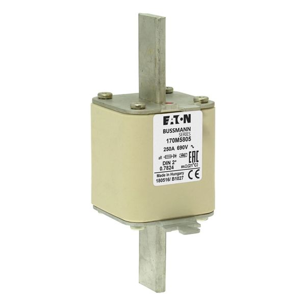 Fuse-link, high speed, 250 A, AC 690 V, compact DIN 2, 55 x 71 x 150 mm, aR, DIN, IEC, single indicator image 10