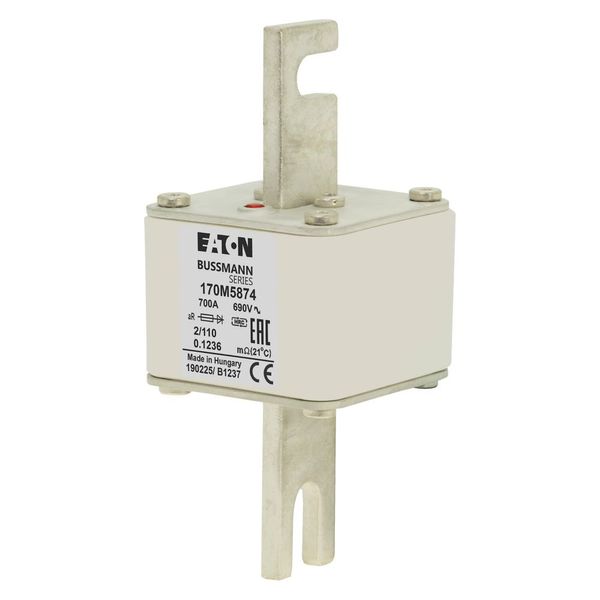 Fuse-link, high speed, 700 A, AC 690 V, size 2, 61 x 75 x 140 mm, aR, DIN, IEC, single indicator image 3