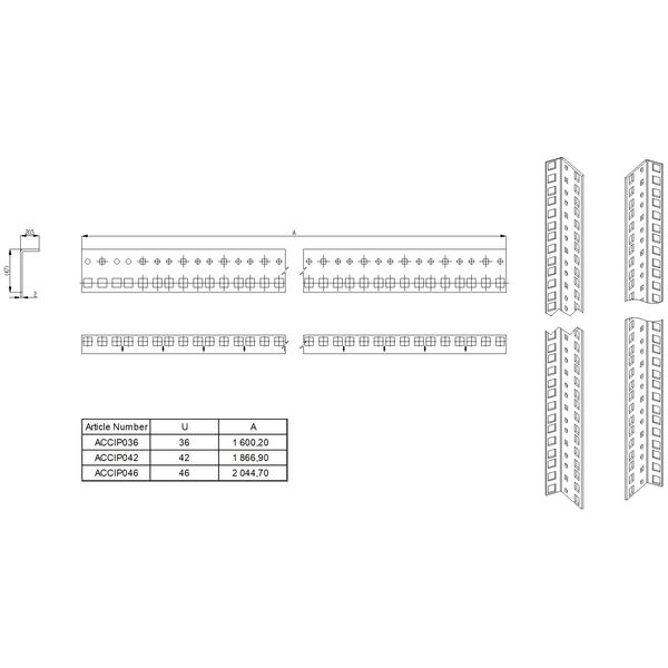 19" Mounting profiles (pair) H=2000 mm (42U), W=600/800 mm image 2