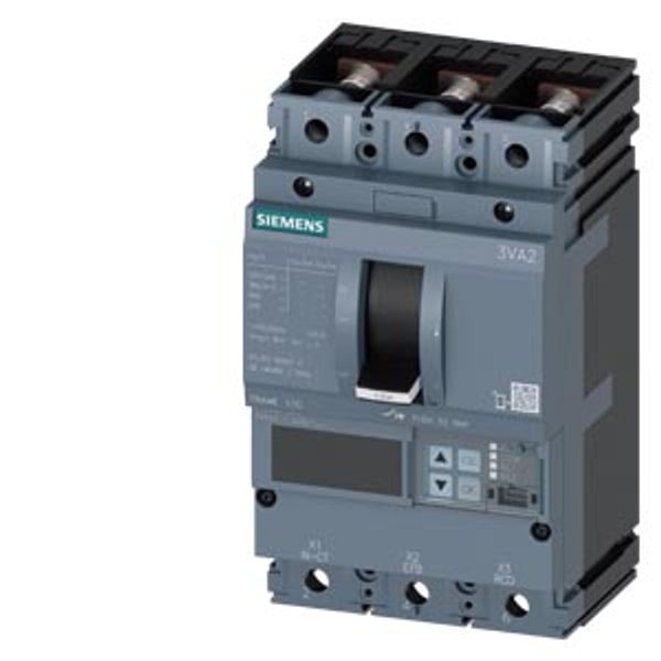 circuit breaker 3VA2 IEC Frame 100 breaking capacity class M Icu=55 kA @ 415 V 3-pole, line protection ETU560, LSIG, In=100 A overload  3VA2010-5JQ32-0JL0 image 1