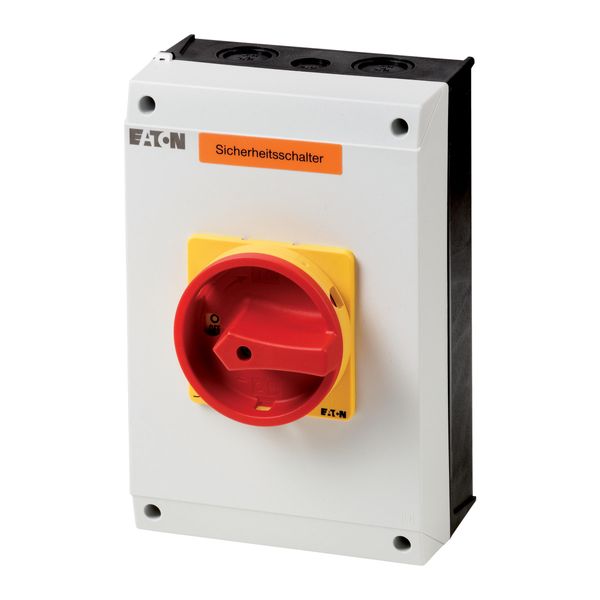 Safety switch, P3, 63 A, 3 pole + N, Emergency switching off function, With red rotary handle and yellow locking ring, Lockable in position 0 with cov image 2