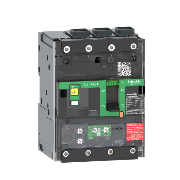 Circuit breaker, ComPacT NSXm 160N, 50kA/415VAC, 3 poles, MicroLogic 4.1 trip unit 160A, EverLink lugs image 4