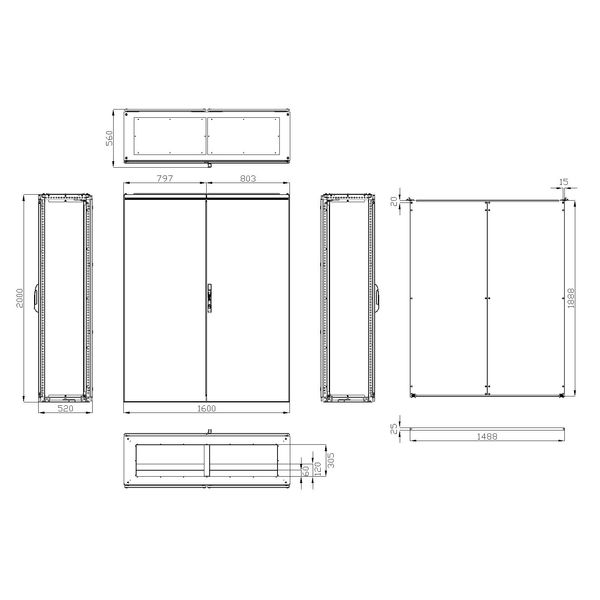 Compact enclosure 2 door IP54 H=2000 W=1600 D=500 mm image 3