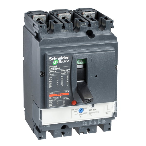 circuit breaker ComPact NSX250N, 50 kA at 415 VAC, MA trip unit 150 A, 3 poles 3d image 4