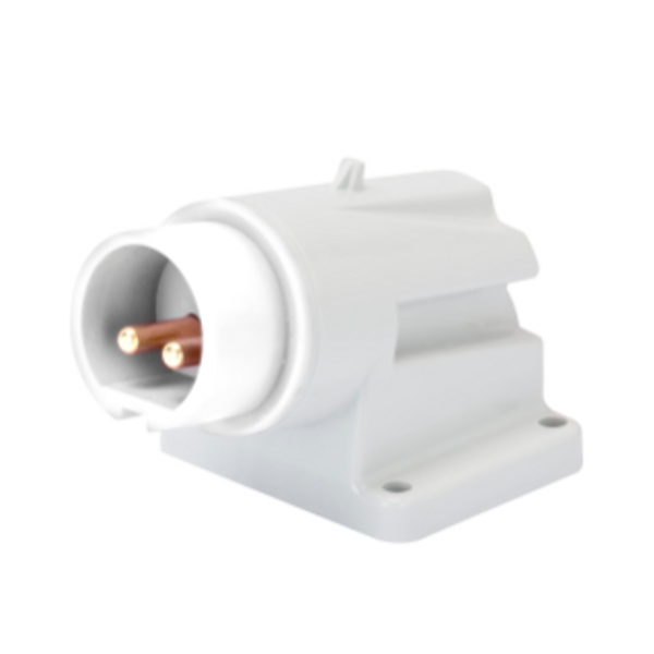 90° ANGLED SURFACE MOUNTING INLET - IP44 - 2P 32A 40-50V 50-60HZ - WHITE - 12H - SCREW WIRING image 1