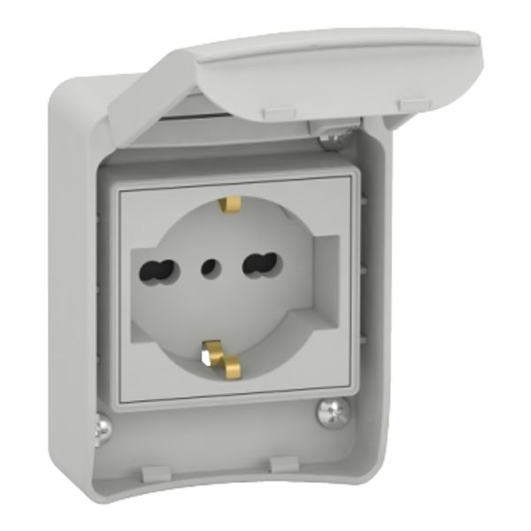 PratiKa socket - grey - 2P + E - 10/16 A - 250 V - Italian - IP65 - surface image 2