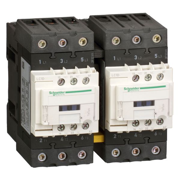 TeSys Deca reversing contactor - 3P(3 NO) - AC-3 - = 440 V 50 A - 110 V AC coil image 1