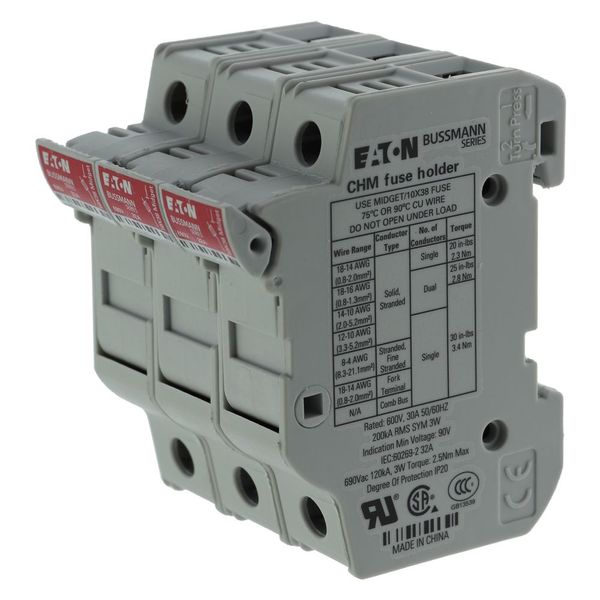 Fuse-holder, LV, 30 A, AC 600 V, 10 x 38 mm, 3P+N, UL, IEC, DIN rail mount image 38