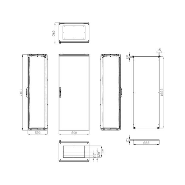 Compact enclosure 1 door IP65 H=2000 W=800 D=500 mm image 3