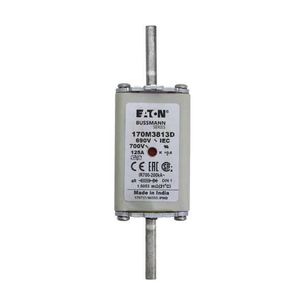 Fuse-link, high speed, 125 A, AC 690 V, DIN 1, aR, DIN, IEC, dual indicator, live gripping lugs image 12