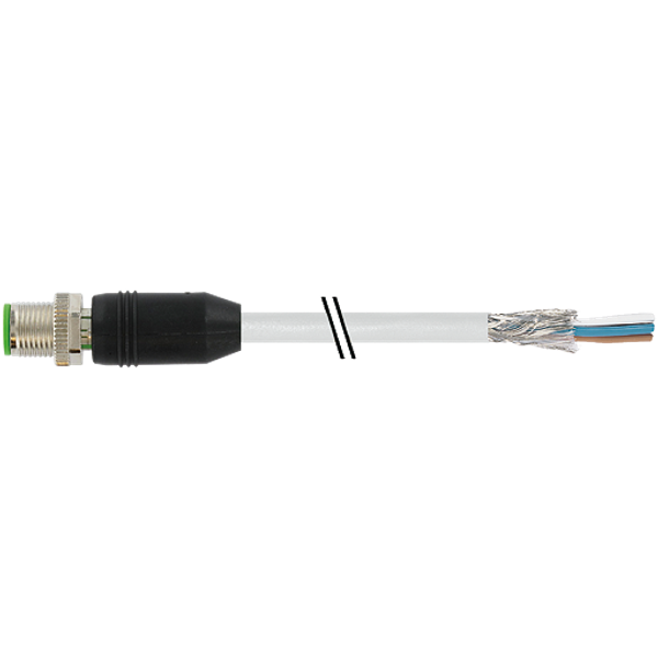 M12 male 0° A-cod. with cable shielded PUR 4x0.34 shielded gy 1.5m image 1