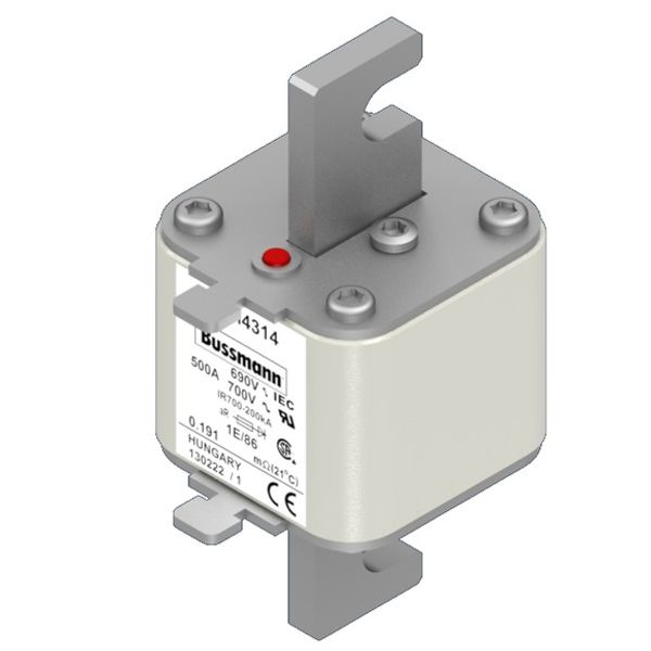 Fuse-link, high speed, 500 A, AC 690 V, size 1, 53 x 69 x 111 mm, aR, IEC, type T indicator image 2