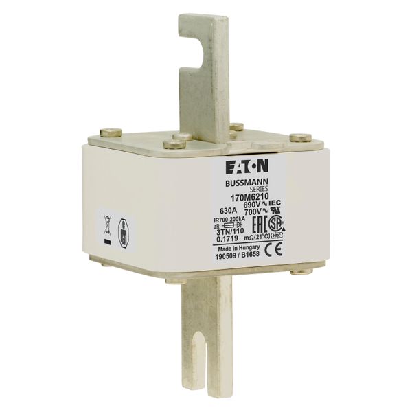 Fuse-link, high speed, 630 A, AC 690 V, DIN 3, 76 x 90 x 139 mm, aR, DIN, IEC, type T indicator image 20