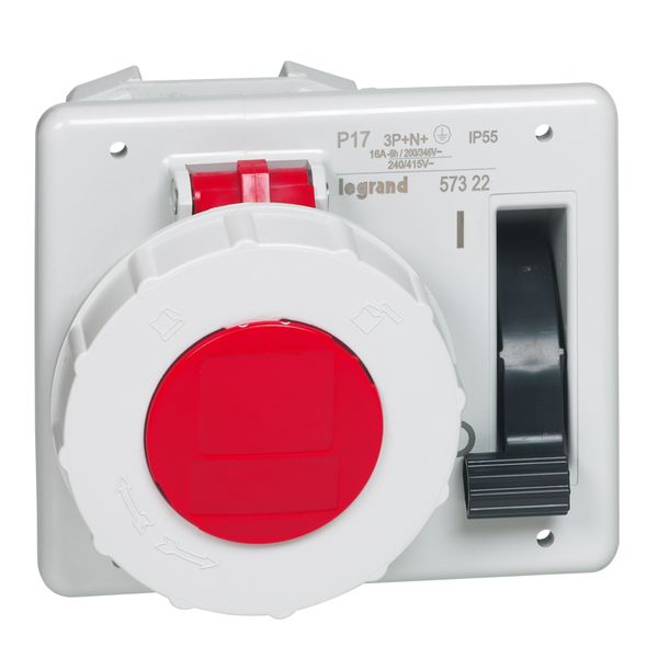 Interlocked switched socket with small flange P17 - IP55 - 380/415V~-16A -3P+N+E image 1