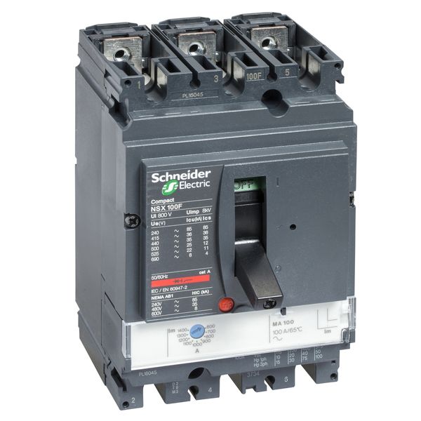 circuit breaker ComPact NSX100N, 50 kA at 415 VAC, MA trip unit 50 A, 3 poles 3d image 2