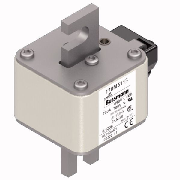 Fuse-link, high speed, 700 A, AC 690 V, DIN 2, 61 x 77 x 108 mm, aR, DIN, IEC, single indicator image 3