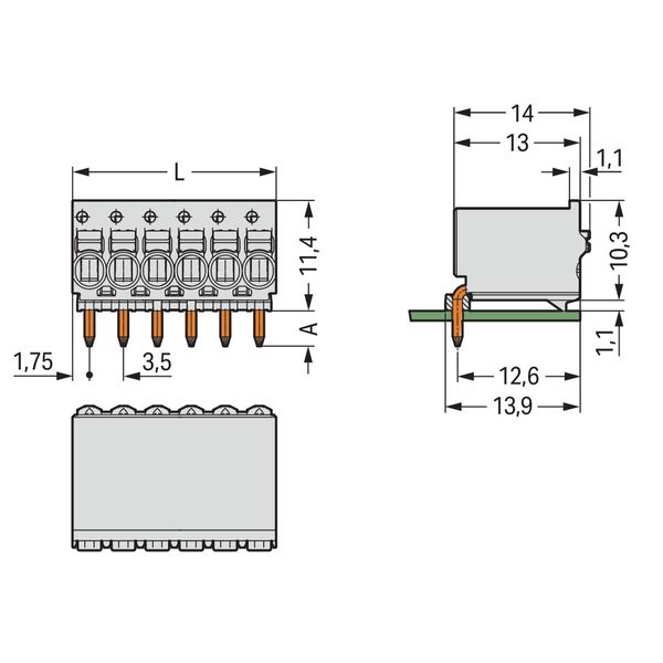 2091-1380 1-conductor THT female connector angled; push-button; Push-in CAGE CLAMP® image 2