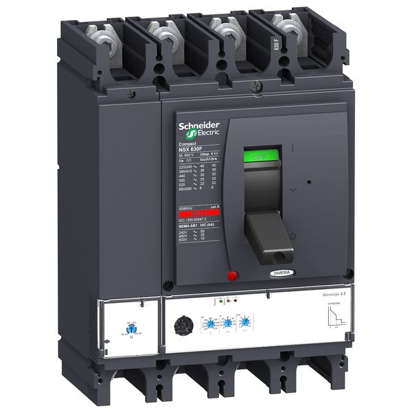 circuit breaker ComPact NSX630F, 36 kA at 415 VAC, MicroLogic 2.3 trip unit 630 A, 4 poles 4d image 2