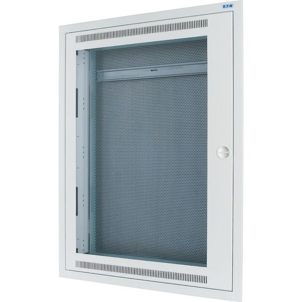 Flush mounting/hollow wall structured wiring enclosure with transparent panel, complete, white, 3-row type with mounting plate, 100 mm mounting depth image 1