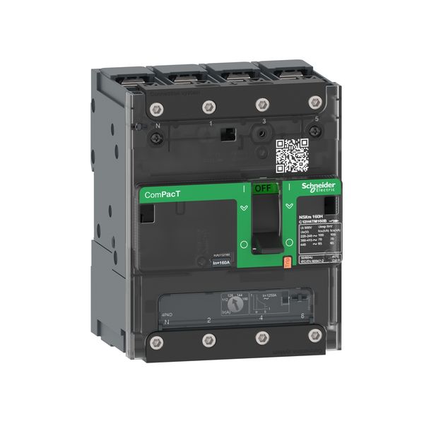 Circuit breaker, ComPacT NSXm 160B, 25kA/415VAC, 4 poles 4D (neutral fully protected), TMD trip unit 160A, lugs/busbars image 3