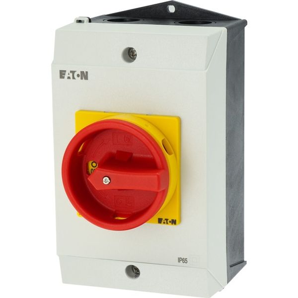 Main switch, T3, 32 A, surface mounting, 4 contact unit(s), 8-pole, Emergency switching off function, With red rotary handle and yellow locking ring, image 7