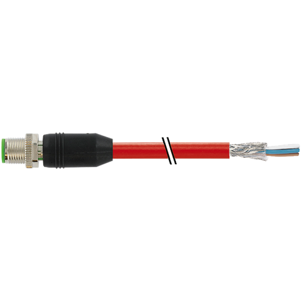 M12 male 0° D-cod. with cable PUR 2x2xAWG22 shielded rd+drag-ch 30m image 1