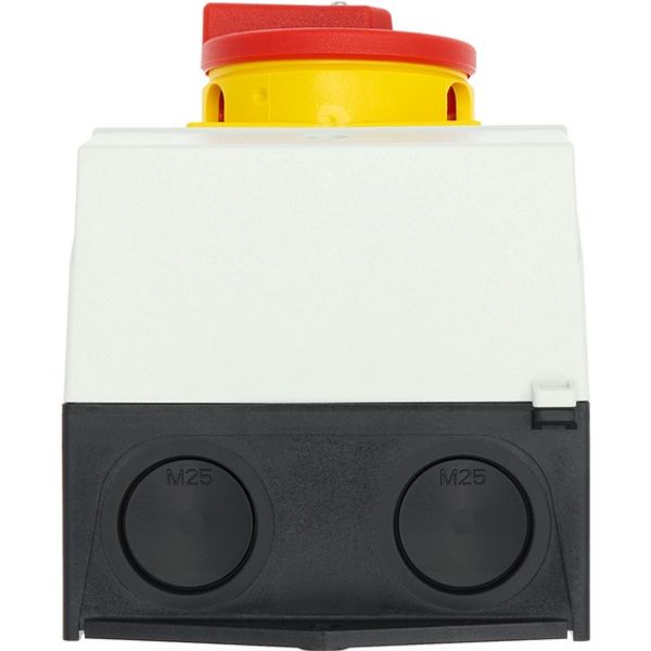 Main switch, T3, 32 A, surface mounting, 3 contact unit(s), 6 pole, Emergency switching off function, With red rotary handle and yellow locking ring, image 14