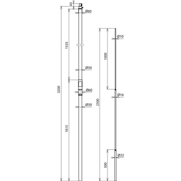 Support. tube D 50mm L 3200mm GRP/StSt w. air-termin. rod D 22/16/10mm image 2