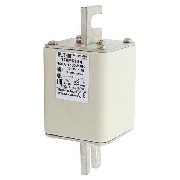 Fuse-link, high speed, 500 A, AC 1250 V, size 2, 61 x 75 x 138 mm, aR, DIN, IEC, single indicator image 4