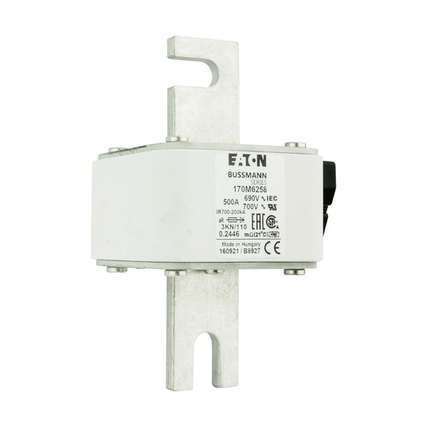 Fuse-link, high speed, 500 A, AC 690 V, DIN 3, 76 x 92 x 139 mm, aR, DIN, IEC, single indicator image 15