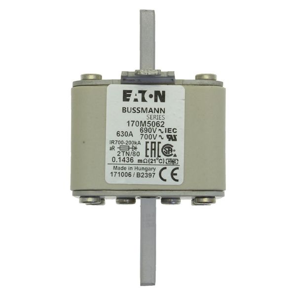 Fuse-link, high speed, 630 A, AC 690 V, DIN 2, 61 x 75 x 108 mm, aR, DIN, IEC, single indicator image 7