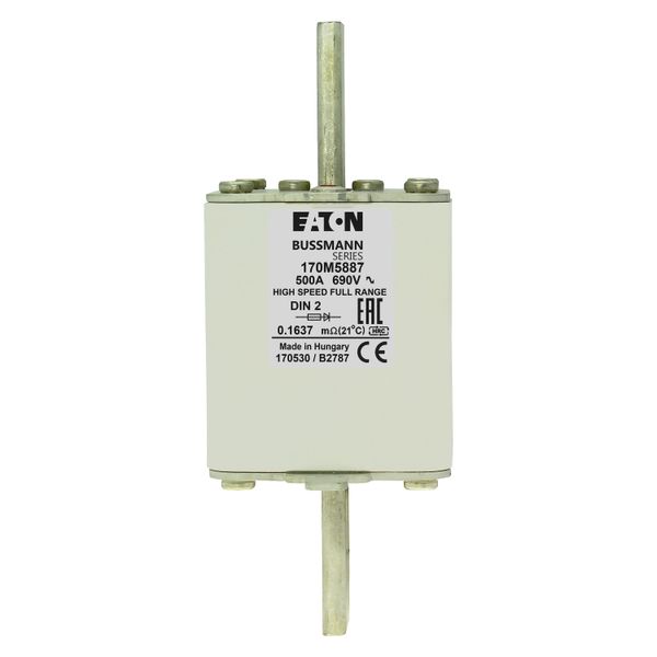 Fuse-link, high speed, 500 A, AC 690 V, DIN 2, 60 x 74 x 150 mm, gR, DIN, IEC, single indicator image 8