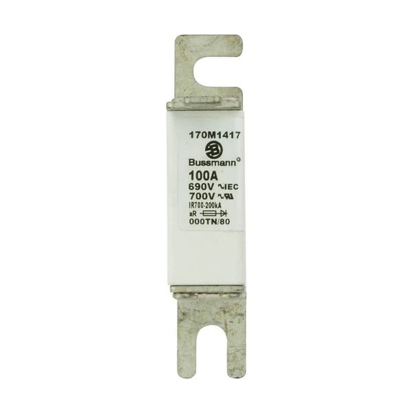 Fuse-link, high speed, 100 A, AC 690 V, DIN 000, aR, DIN, IEC, single indicator, live gripping lugs image 4