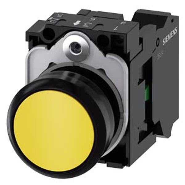 Pushbutton, 22 mm, round, plastic, yellow, pushbutton, flat, momentary contact  3SU1100-0AB30-3BA0-Z X90 image 2