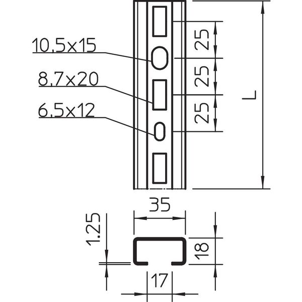 CML3518P2000A2 Profile rail perforated, slot 17mm 2000x35x18 image 2