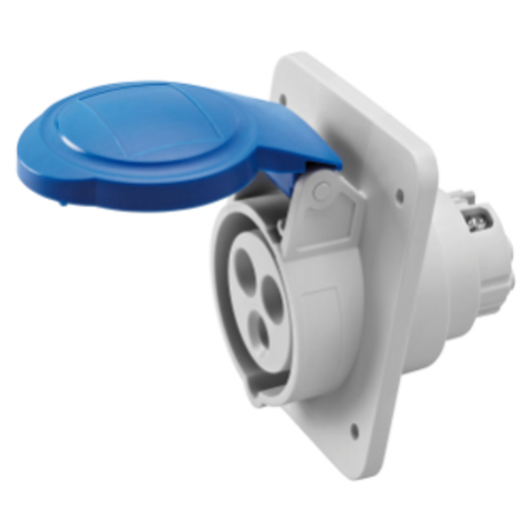 10° ANGLED FLUSH-MOUNTING SOCKET-OUTLET HP - IP44/IP54 - 2P+E 32A 200-250V 50/60HZ - BLUE - 6H - SCREW WIRING image 1