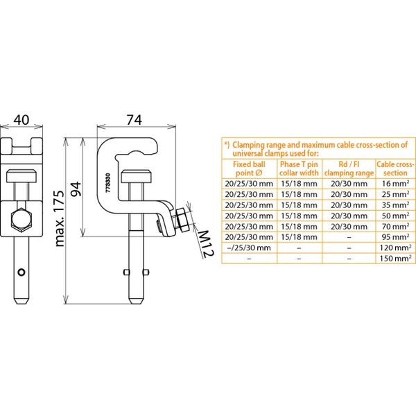 Universal clamp D 25/30mm T 18mm a.round /flat conduc. up to 30mm w. T image 2