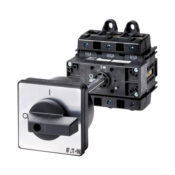 On-Off switch, P5, 250 A, rear mounting, 3 pole, with black thumb grip and front plate image 2